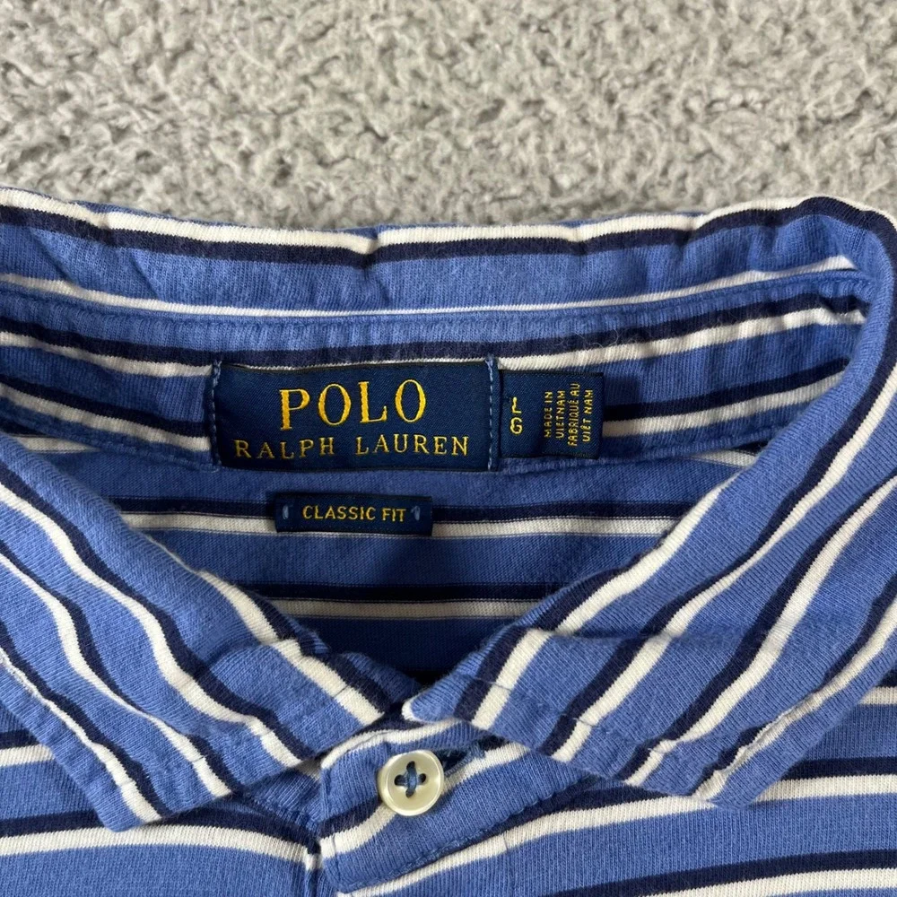 Polo Ralph Lauren Mens Classic Fit Striped Pocket Polo Shirt Blue White Sz Large